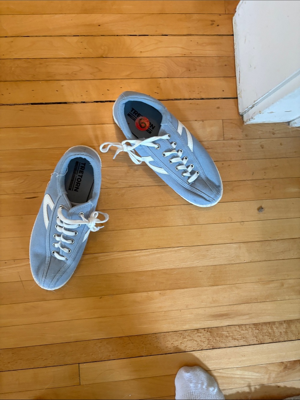 Tretorn Light Blue and White Canvas Sneakers